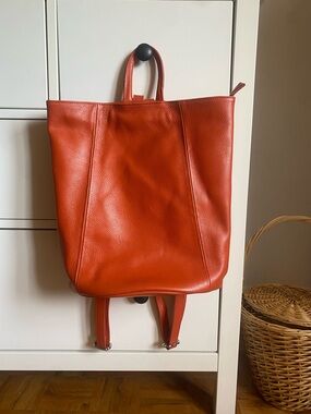 Women's Red Leather Backpack Tote - Unbranded